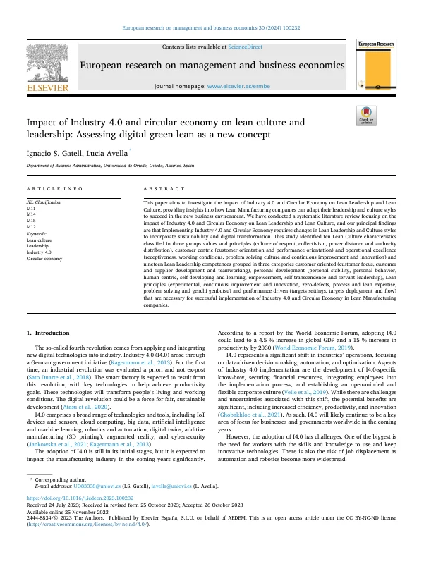 Preview of Impact of Industry 4.0 and Circular Economy on Lean culture and leadership: Assessing Digital Green Lean as a new concept